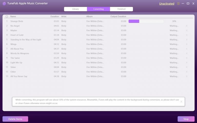 Step 4. Start converting Apple Music songs to offline audio files.
