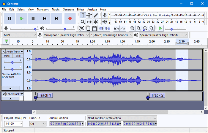 Importa brani in Audacity