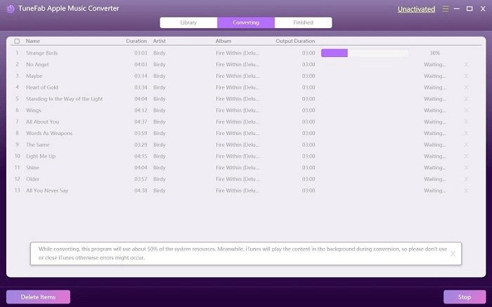 Convertir la musique iTunes sélectionnée