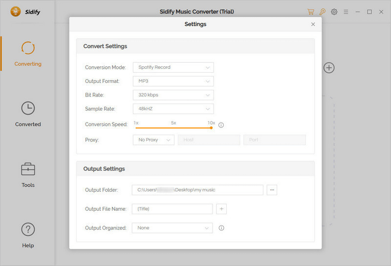 Personalizar la configuración de parámetros en Sidify