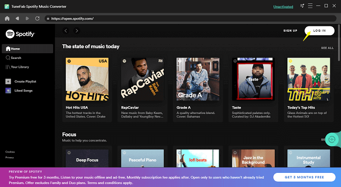 Log in Spotify Music Player