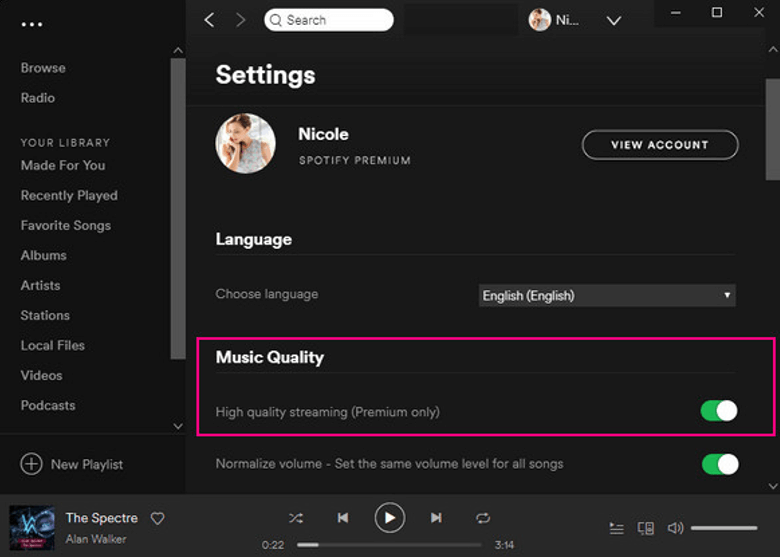 Zmień jakość muzyki Spotify