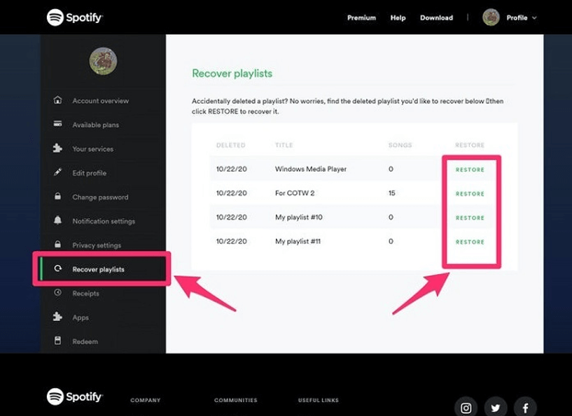 Récupérer la liste de lecture Spotify supprimée