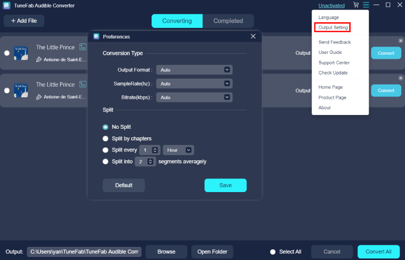 Diviser l'audio et personnaliser la qualité de sortie