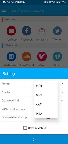 iTubeGo Android Download Format