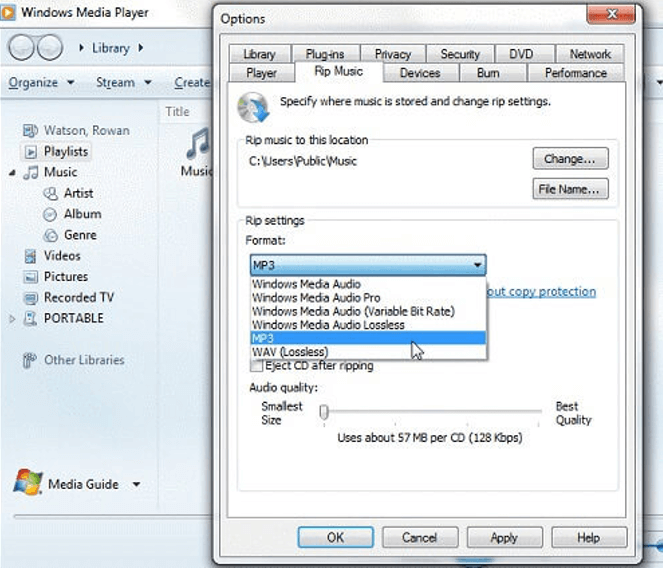 Converti M4A in MP3 usando Windows Media Player