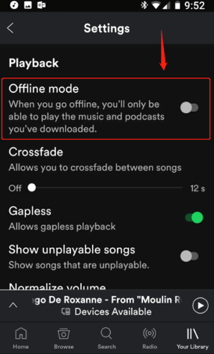 Abilita la modalità offline in Spotify