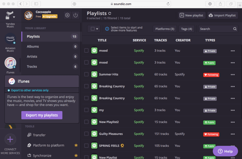 Transfer iTunes Playlist to Spotify Online via Soundiiz