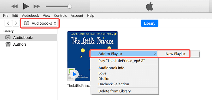 Ajouter des livres audibles à la liste de lecture nouvellement créée dans iTunes