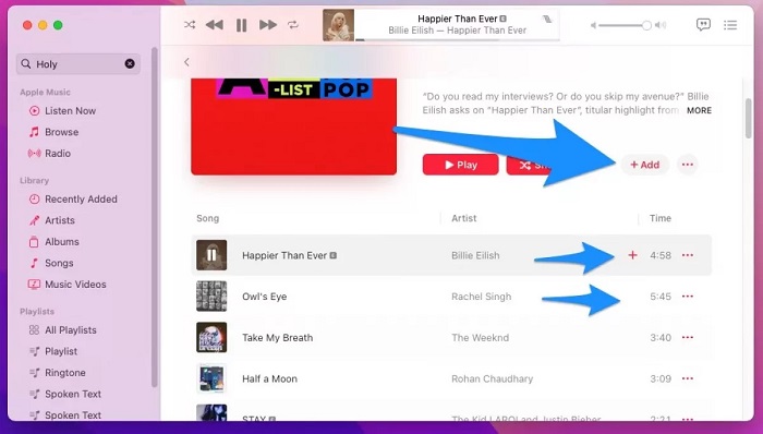 Add Music from Apple Music on Mac