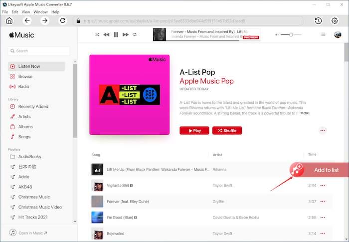 Aggiungi playlist da convertire su Ukeysoft Apple Music Converter