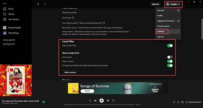 Add Source from Local Files on Spotify