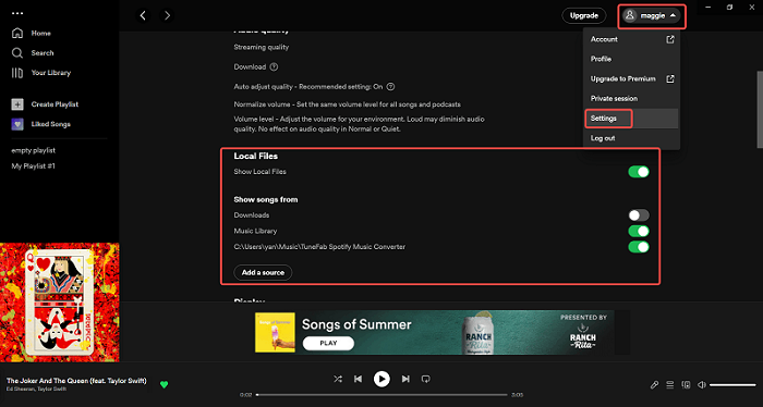 Dodaj źródło z plików lokalnych w Spotify