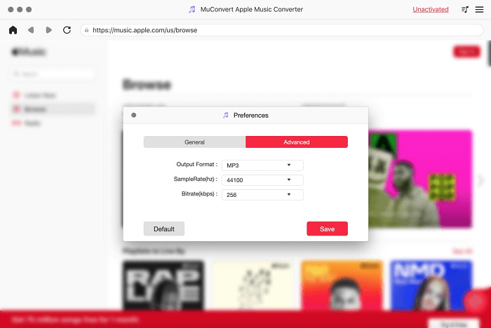 Advanced Settings on MuConvert Apple Music Converter