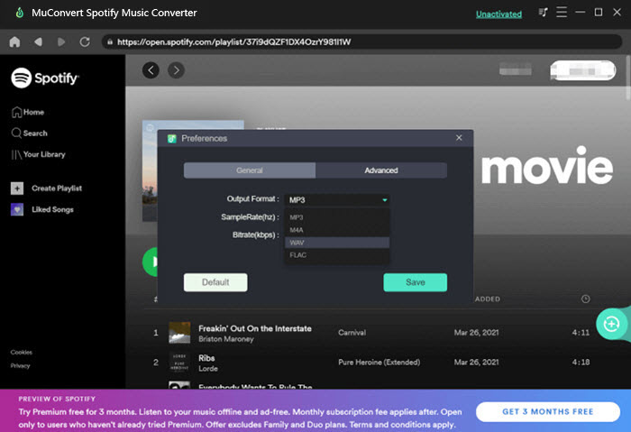 Paramètres avancés Spotify Music Converter