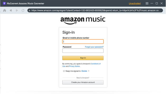 Log in to Amazon Music