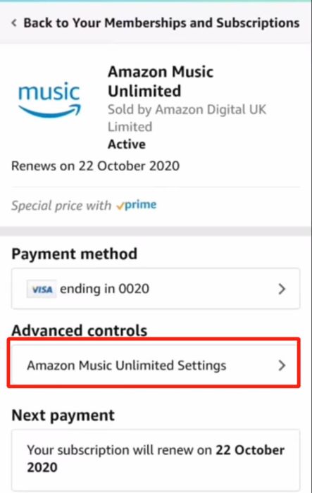 Amazon Music Unlimited Settings iOS Browser