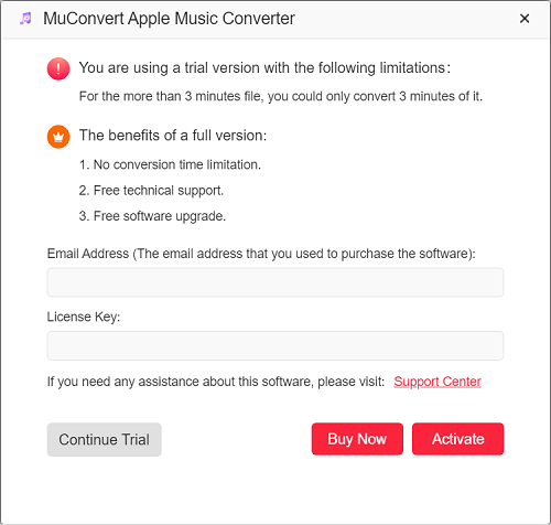MuConvert Apple Music Converter Free Version Limitation