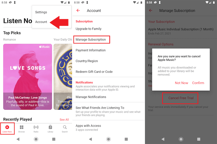 Cancel Apple Music Subscription on Android