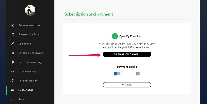 Annuler l'abonnement Spotify Premium