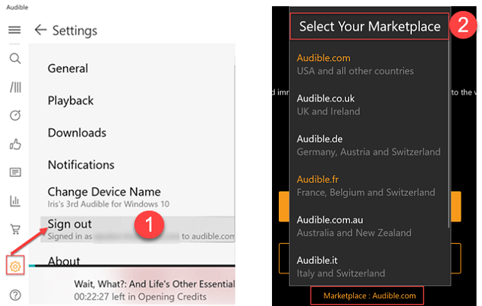 Change Marketplace on Audible