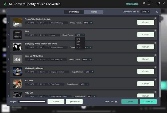 MuConvert Spotify Music Converter Output Format Setting