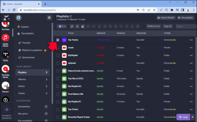 Select Amazon Music Playlist to Convert to Spotify in Soundiiz