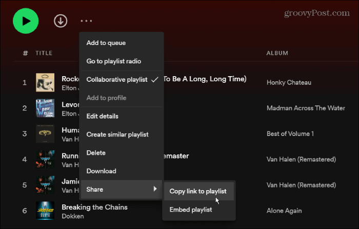 Copia il collegamento alla playlist e condividi