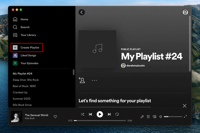 Crea playlist Spotify sul desktop