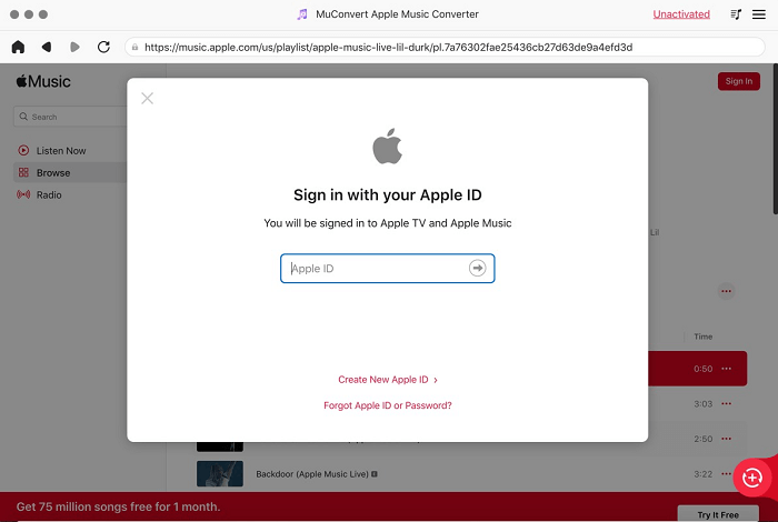 Enter Apple ID on MuConvert Apple Music Converter for Mac