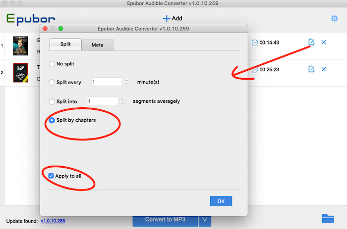 Select Splitting Mode and Edit Metadata