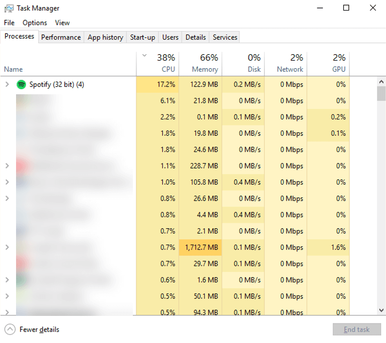 Force Quit Spotify Task Manager