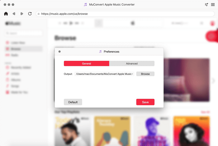 Configuración general de Apple Music Converter