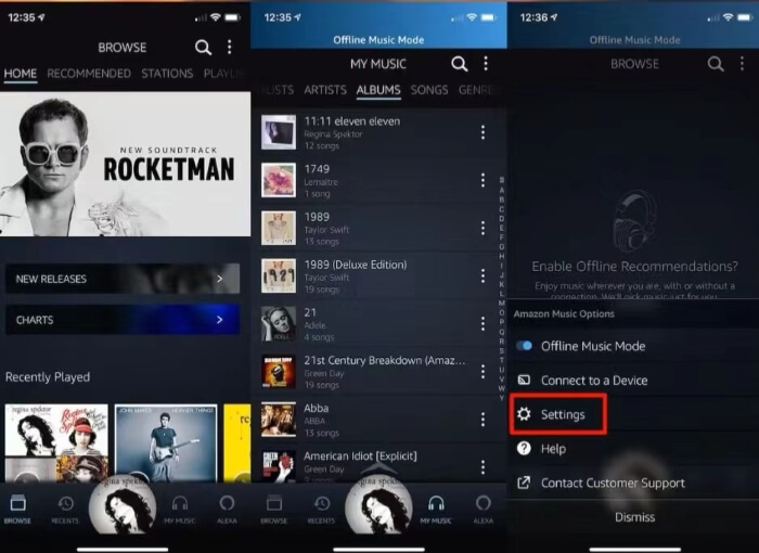 Accédez à la section Paramètres d'Amazon Music