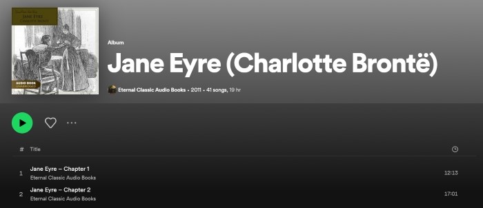 Audiobook Jane Eyre na Spotify