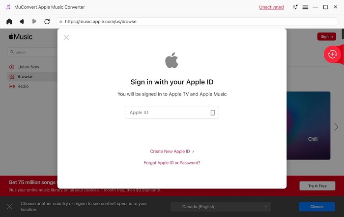 Войдите в Apple ID для поиска песен Apple Music