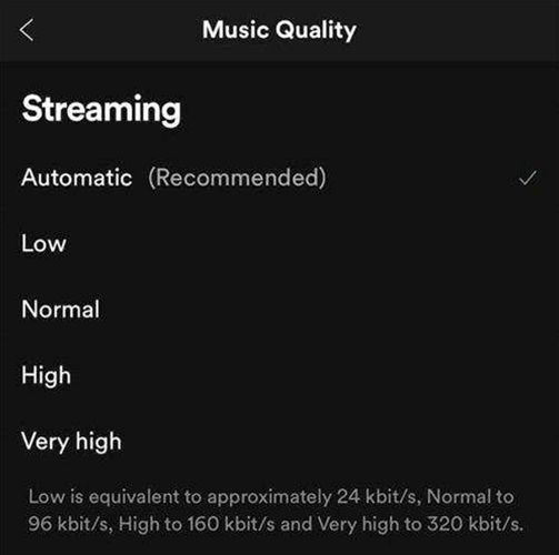 Lower Music Quality to Stream Songs