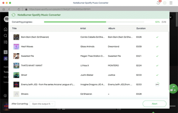 NoteBurner Spotify Music Converter Converting