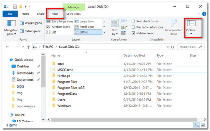 Open File Explorer and Check Options