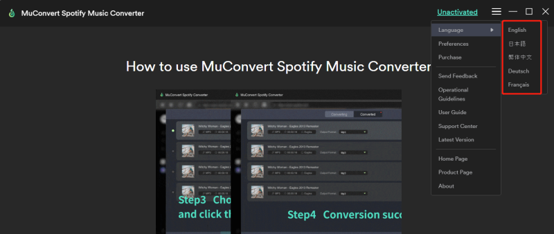 Select Language of MuConvert Spotify Music Converter