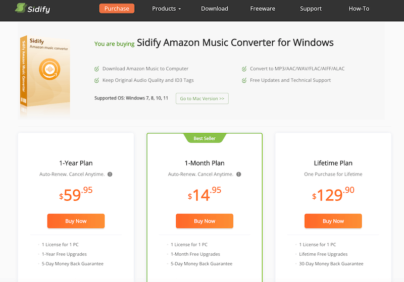 Sidify Amazon Music Converter Subscription Plans