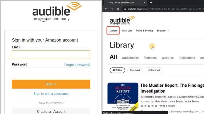 Faça login e entre na biblioteca no Audible