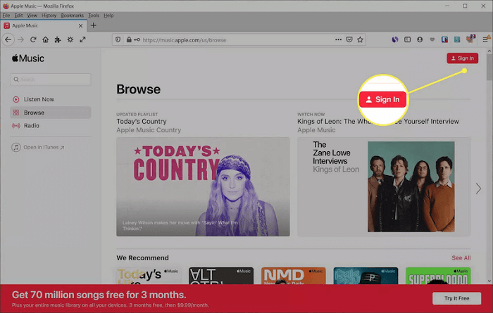 Войдите в Apple Music Web Player