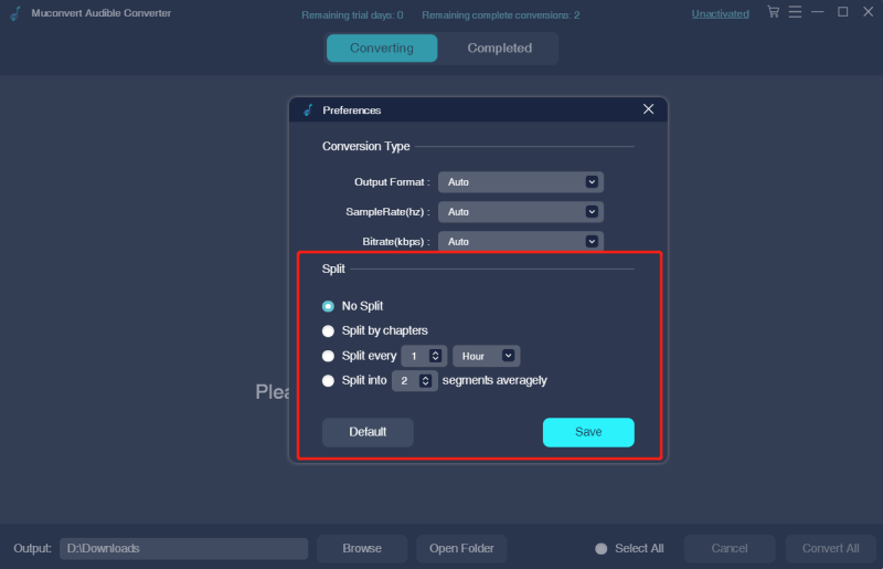 MuConvert Audible Converter Dividir audiolibros