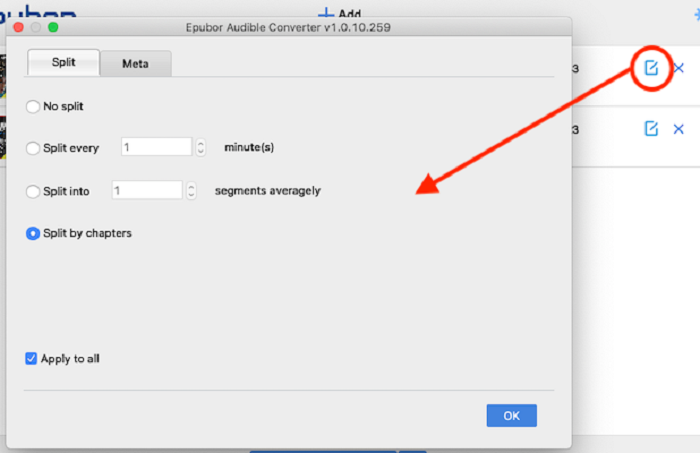 Embedded Splitting Mode in Epubor Audible Converter