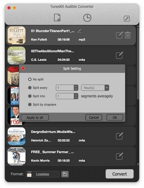 Tuneskit Audible Converter Tryb podziału
