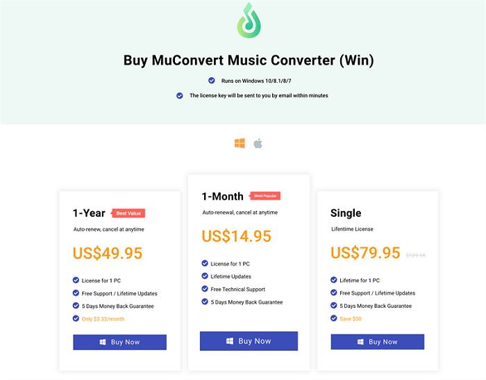 Atualize para a versão registrada na loja online MuConvert