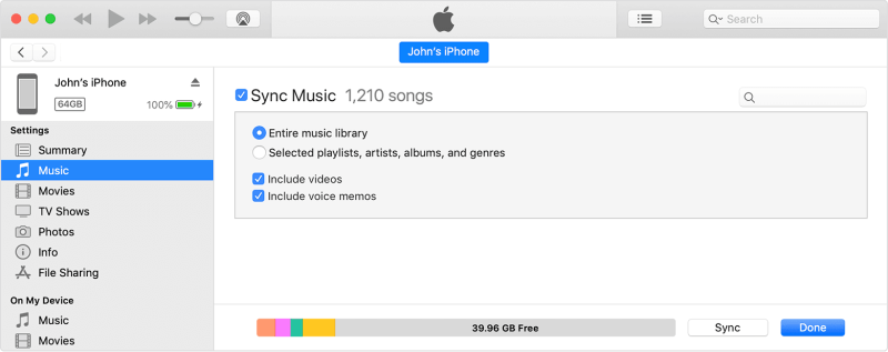 iTunes sincroniza música con iPhone