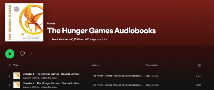 L'audiolibro Spotify di Hunger Games