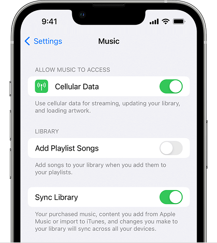 Turn on Sync Library on iPhone